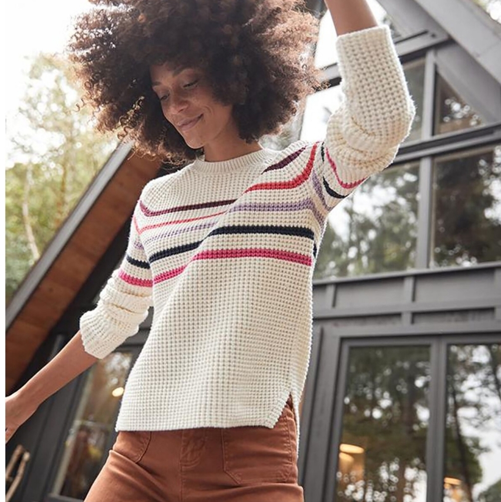 Marine Layer Delaney Pullover Cream Multi Color Striped Wool Blend Sweater M